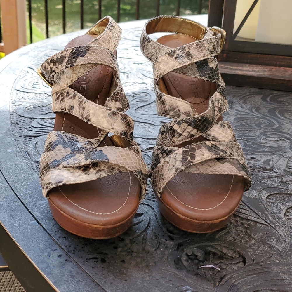 Marc Fisher cobra print platform sandals